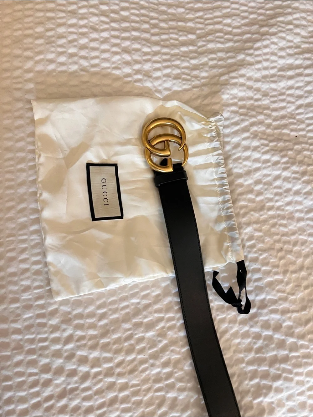 Gucci Black Leather Belt with Gold Double G Buckle Authentic 80/32
